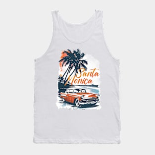 SANTA MONICA Retro Summer Vibes Beach Life Classic Car Novelty Gift Tank Top